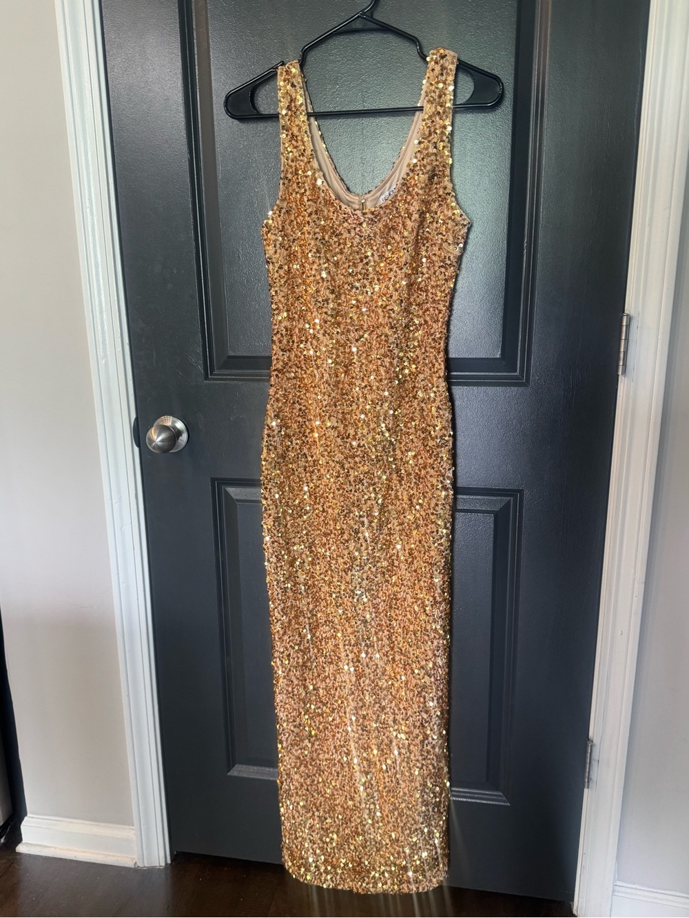 Fashion Nova Gold Sequin Maxi Dress - Sleeveless Scoop
